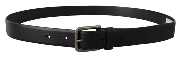 Dolce &amp; Gabbana Black Calf Leather Classic Logo Metal Buckle Belt