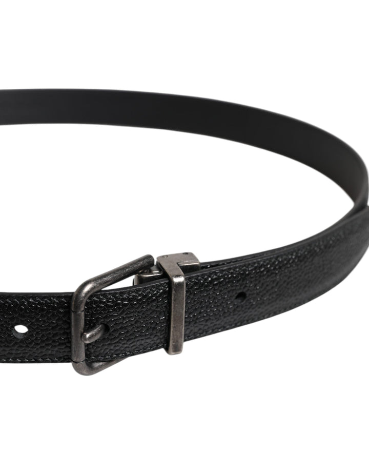 Dolce &amp; Gabbana Black Calf Leather Classic Metal Buckle Belt
