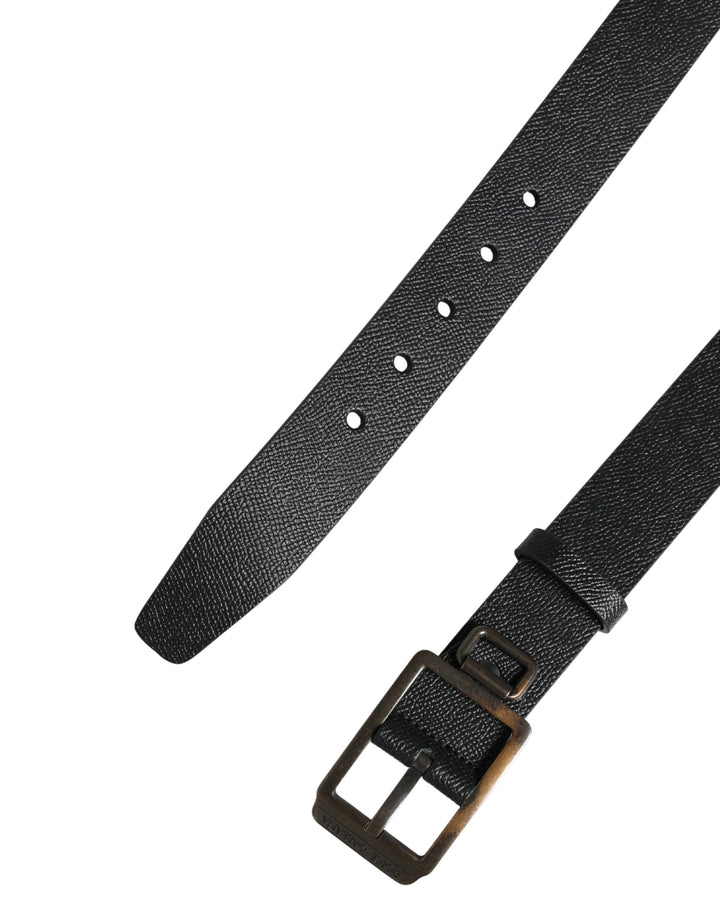 Dolce &amp; Gabbana Black Calf Leather Gold Metal Buckle Belt