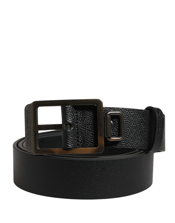 Dolce &amp; Gabbana Black Calf Leather Gold Metal Buckle Belt
