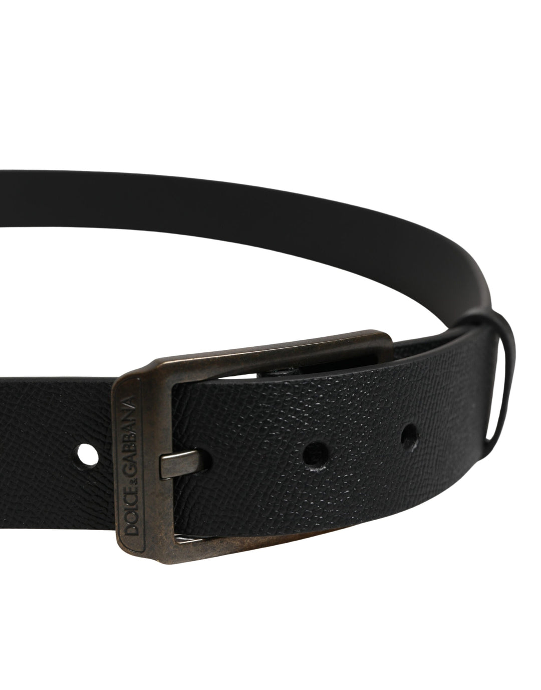 Dolce &amp; Gabbana Black Calf Leather Gold Metal Buckle Belt