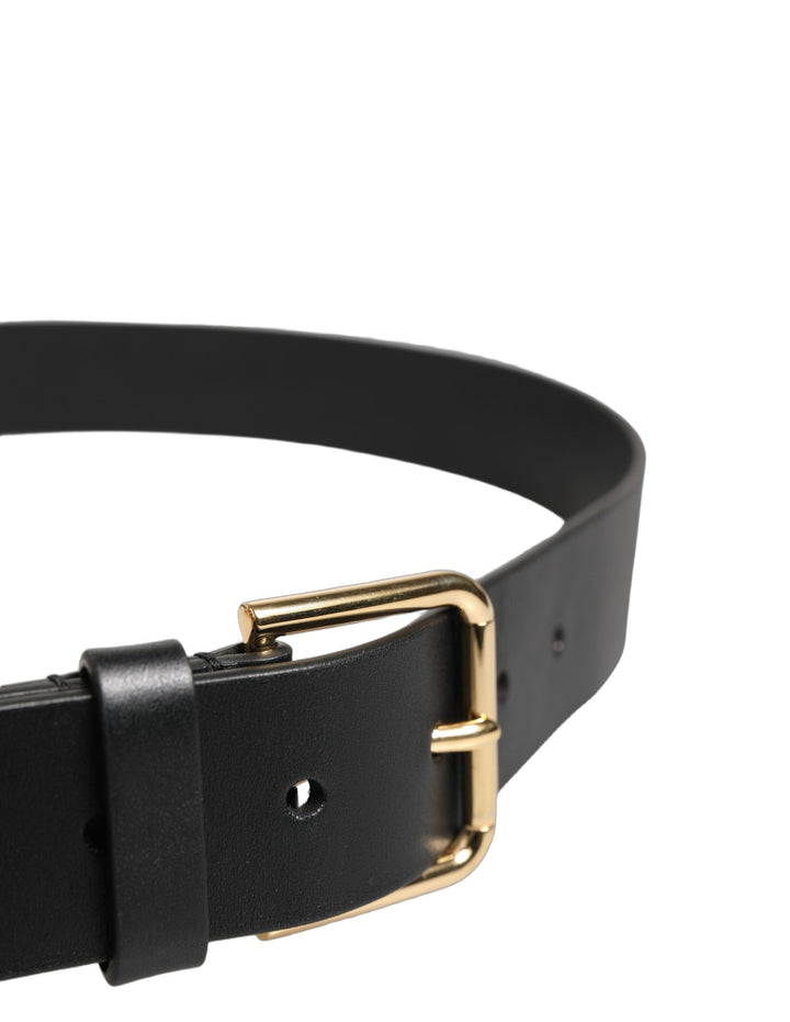 Dolce &amp; Gabbana Black Calf Leather Gold Metal Buckle Men Belt
