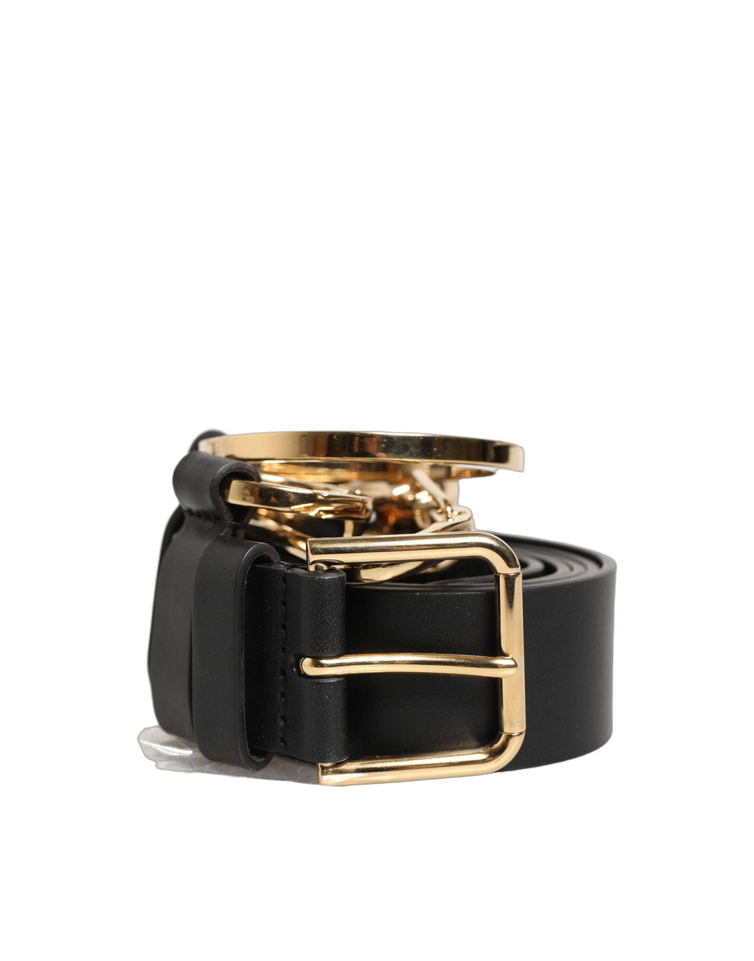 Dolce &amp; Gabbana Black Calf Leather Gold Metal Buckle Men Belt