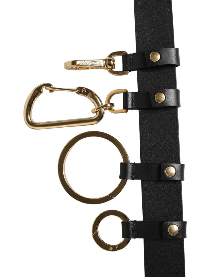 Dolce &amp; Gabbana Black Calf Leather Gold Metal Buckle Men Belt