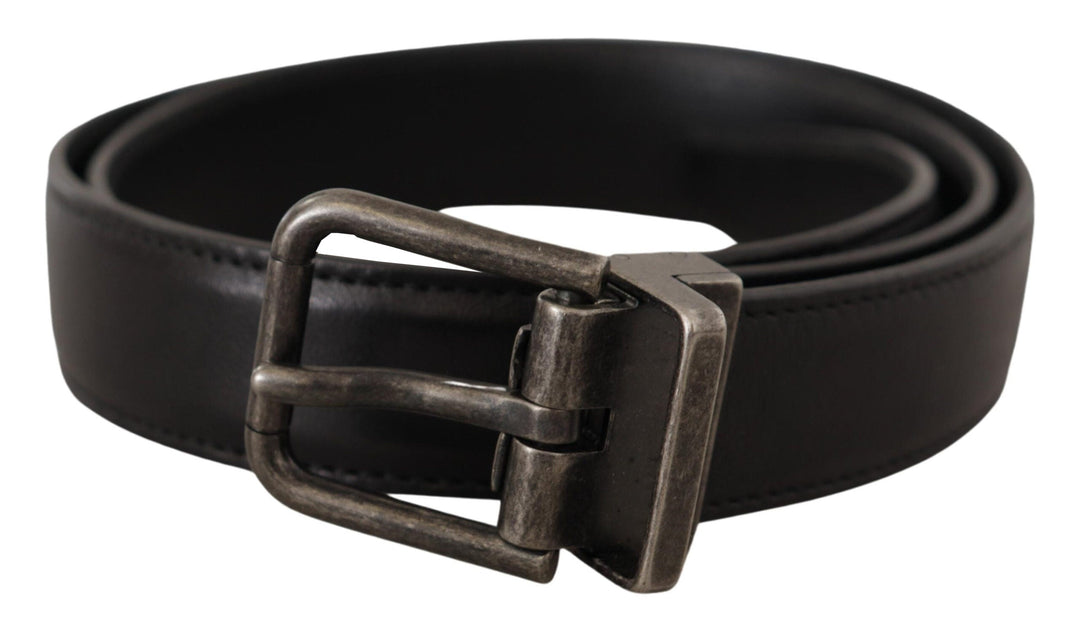 Dolce &amp; Gabbana Black Calf Leather Logo Metal Buckle Belt