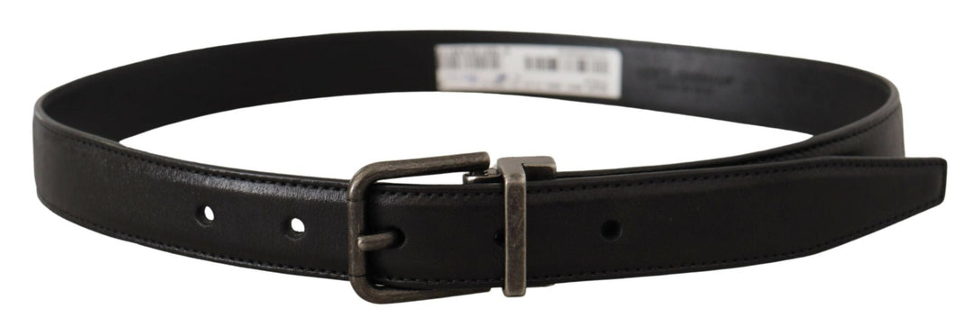 Dolce &amp; Gabbana Black Calf Leather Logo Metal Buckle Belt