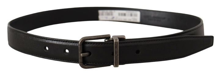 Dolce &amp; Gabbana Black Calf Leather Logo Metal Buckle Belt