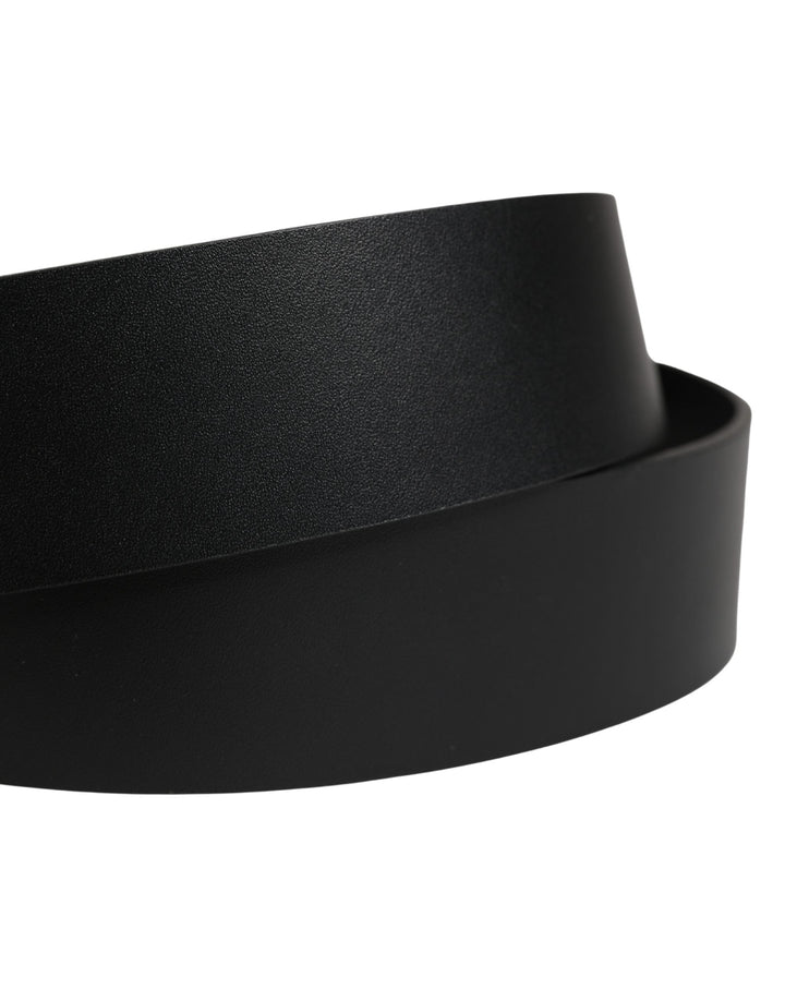 Dolce &amp; Gabbana Black Calf Leather Ornate Metal Buckle Belt