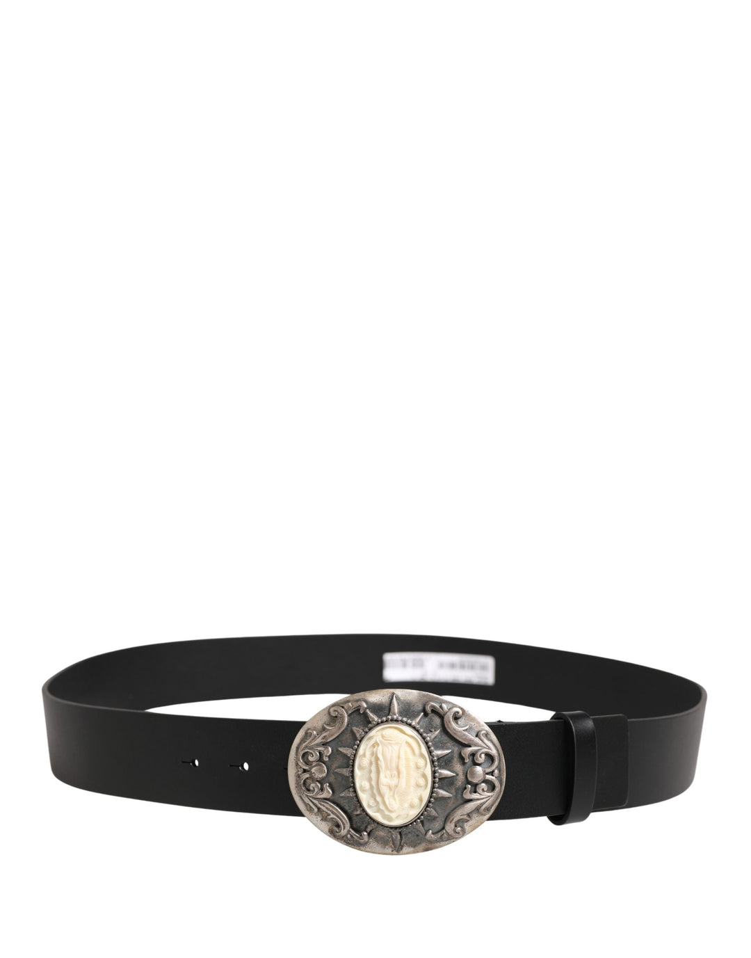 Dolce &amp; Gabbana Black Calf Leather Ornate Metal Buckle Belt