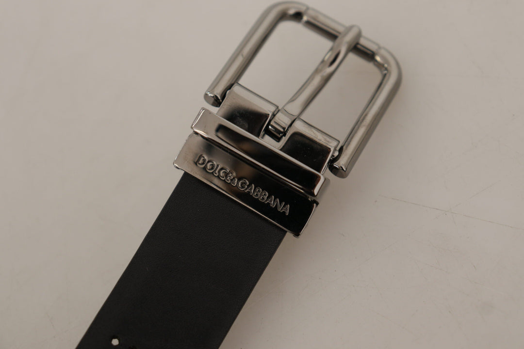 Dolce &amp; Gabbana Black Calf Leather Perforated Metal Buckle Belt