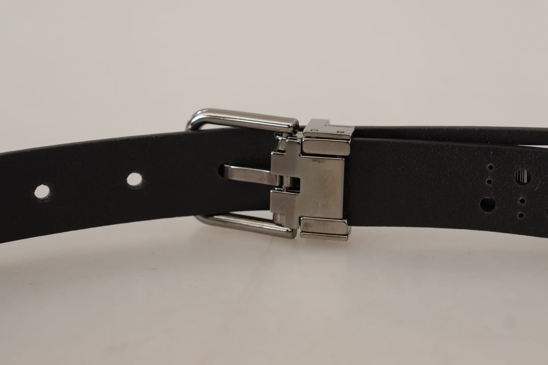 Dolce &amp; Gabbana Black Calf Leather Perforated Metal Buckle Belt