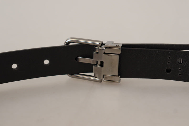 Dolce &amp; Gabbana Black Calf Leather Perforated Metal Buckle Belt