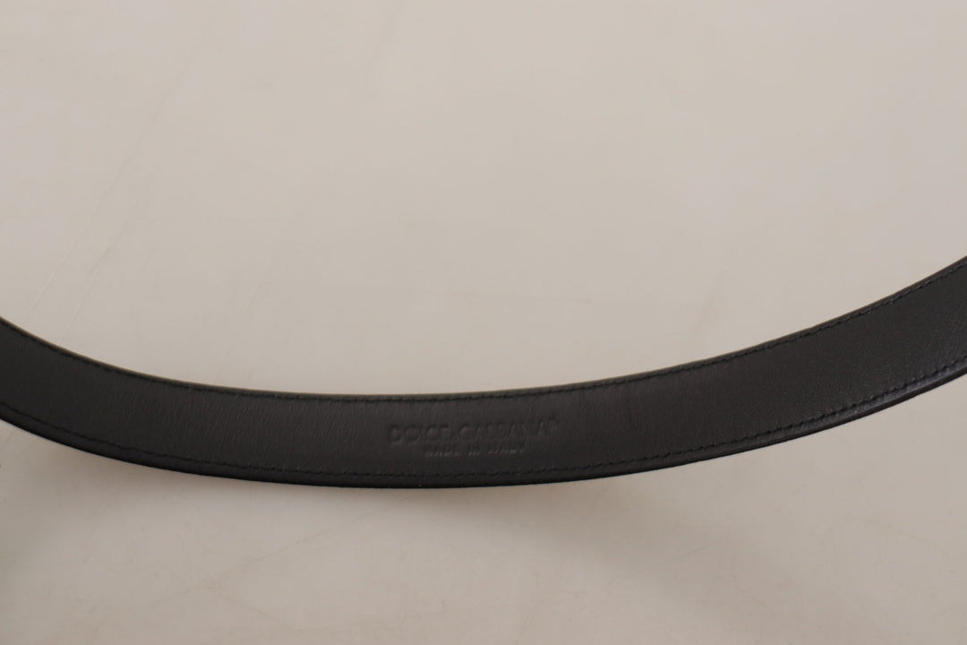 Dolce &amp; Gabbana Black Calf Leather Silver Logo Metal Buckle Belt