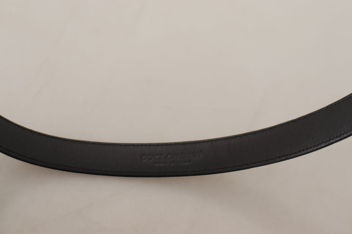 Dolce &amp; Gabbana Black Calf Leather Silver Logo Metal Buckle Belt