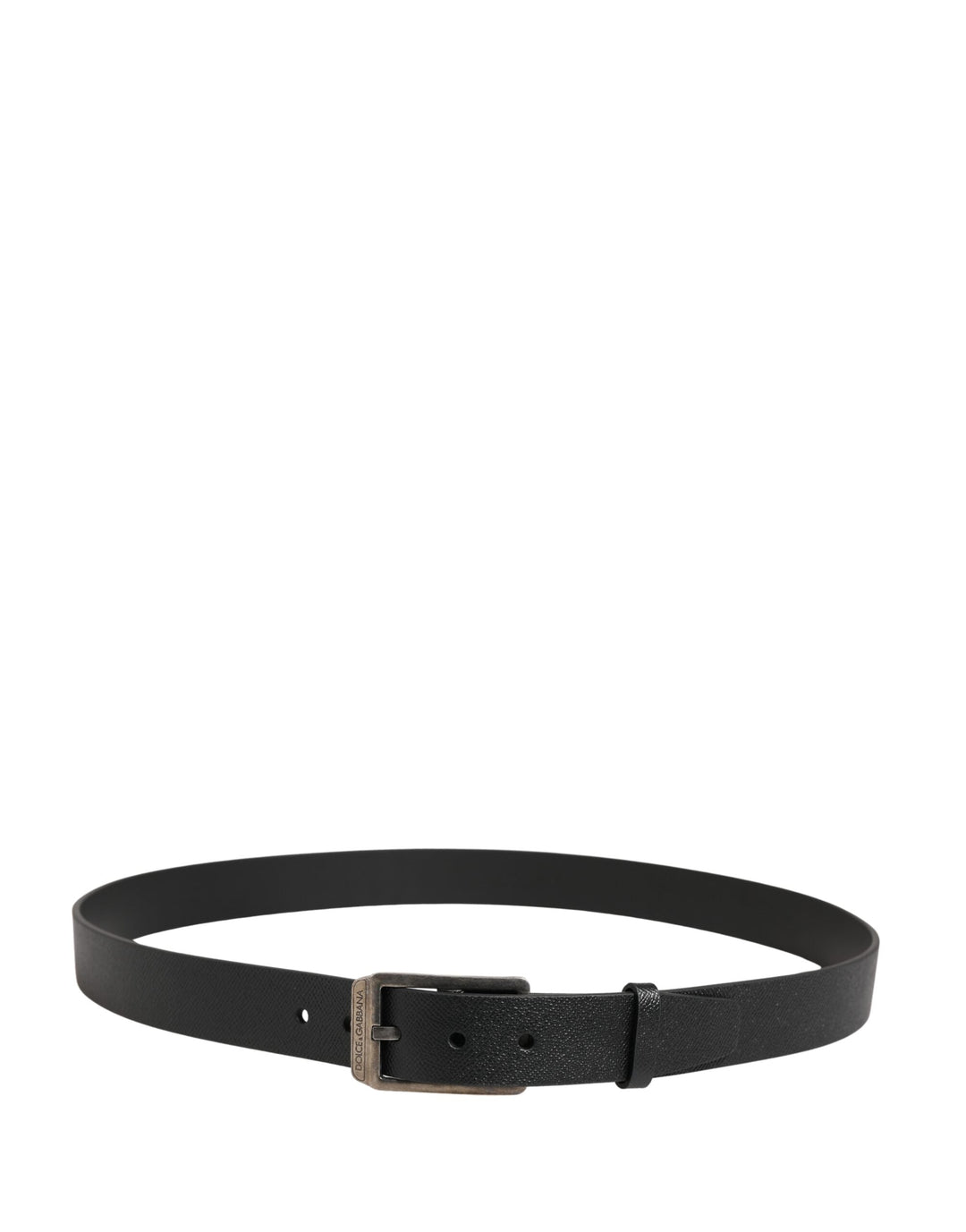 Dolce &amp; Gabbana Black Calf Leather Silver Metal Buckle Belt
