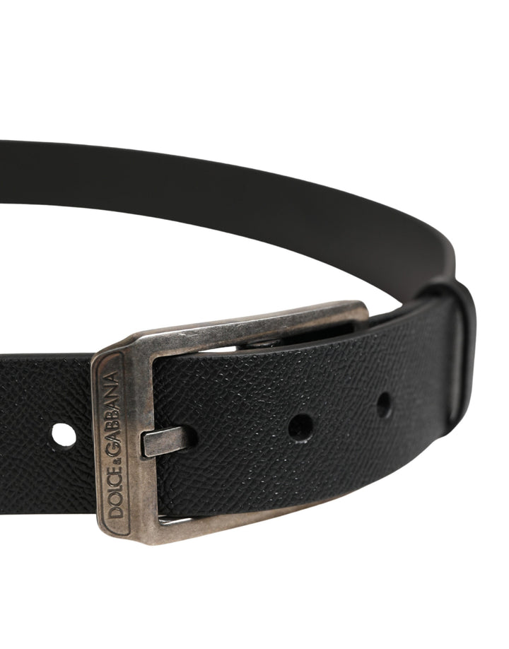 Dolce &amp; Gabbana Black Calf Leather Silver Metal Buckle Belt