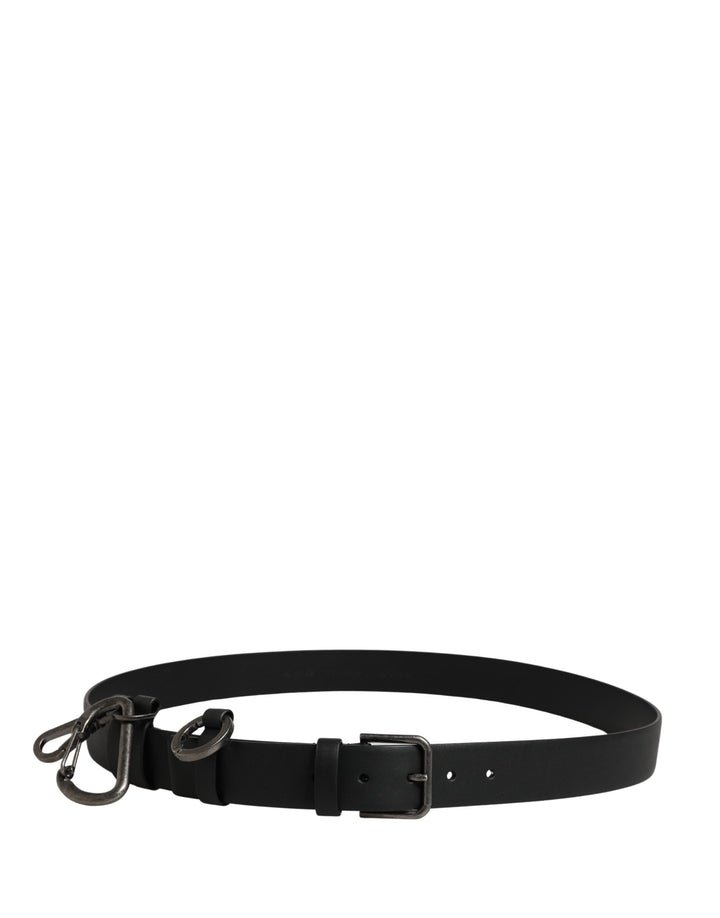 Dolce &amp; Gabbana Black Calf Leather Silver Metal Buckle Belt