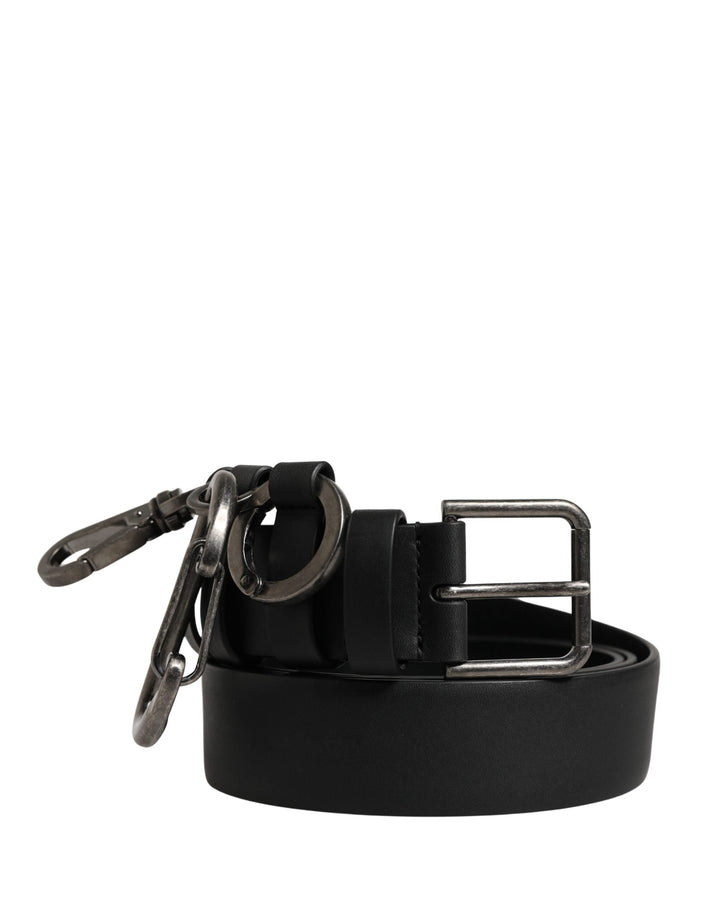 Dolce &amp; Gabbana Black Calf Leather Silver Metal Buckle Belt