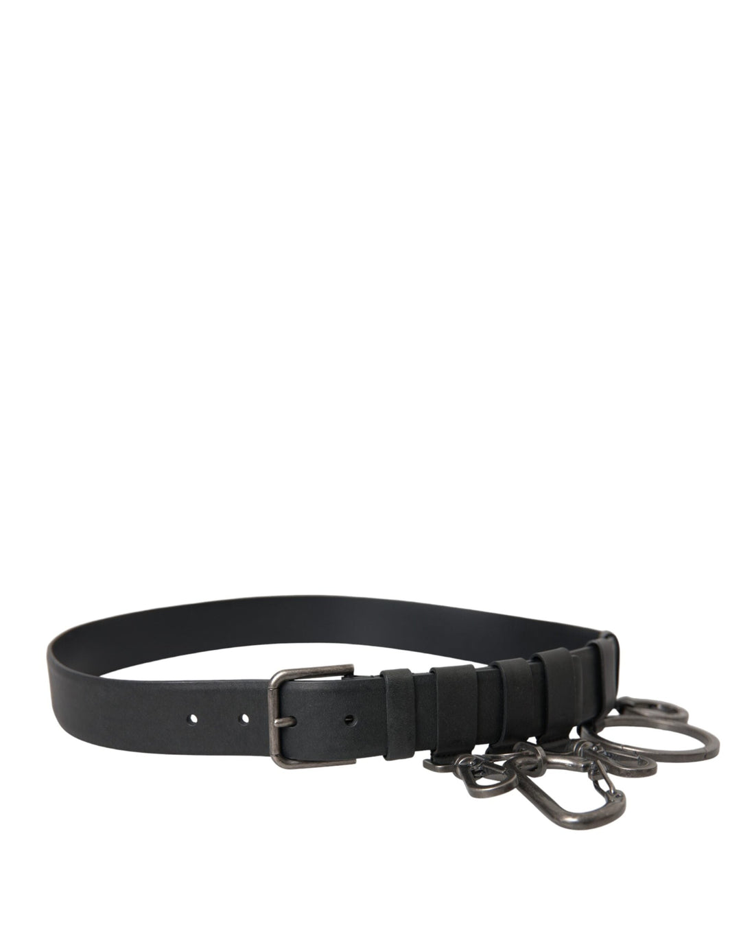 Dolce &amp; Gabbana Black Calf Leather Silver Metal Buckle Belt
