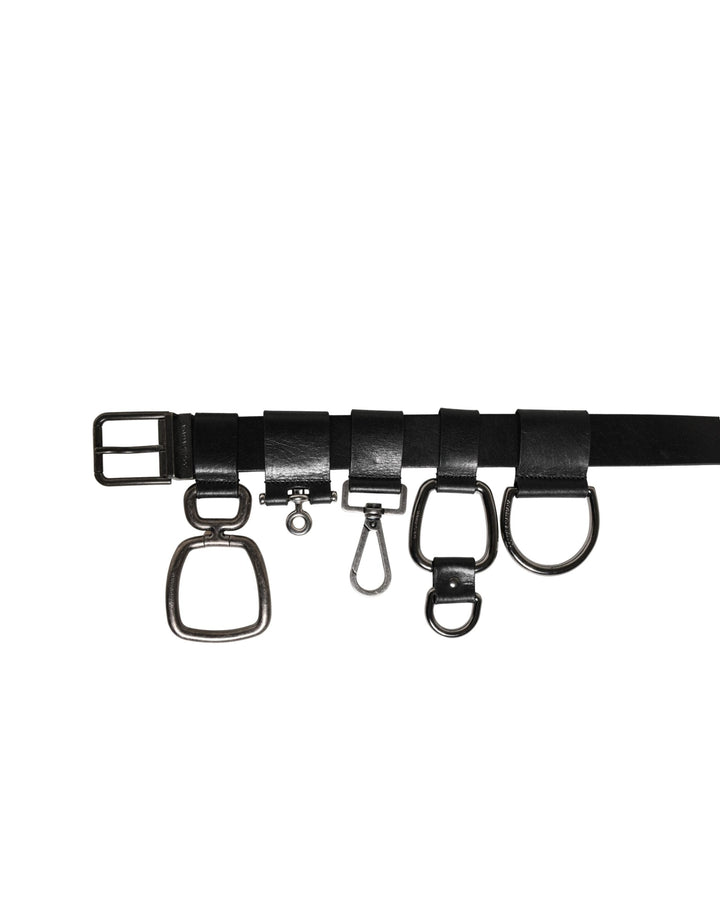 Dolce &amp; Gabbana Black Calf Leather Silver Metal Buckle Belt