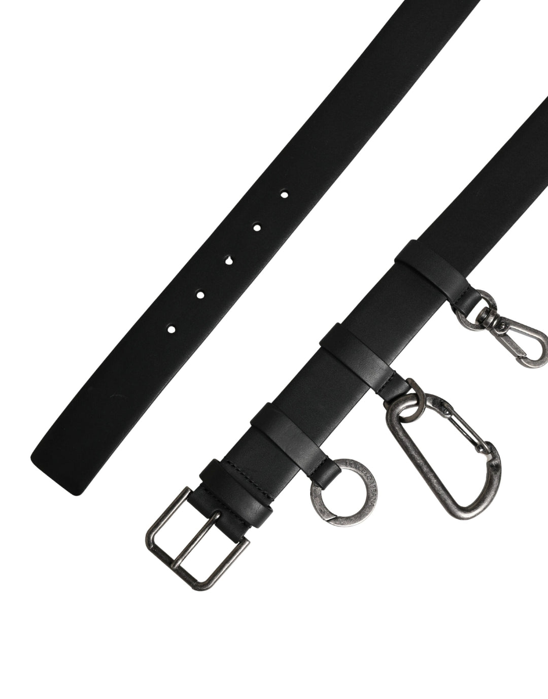 Dolce &amp; Gabbana Black Calf Leather Silver Metal Buckle Belt