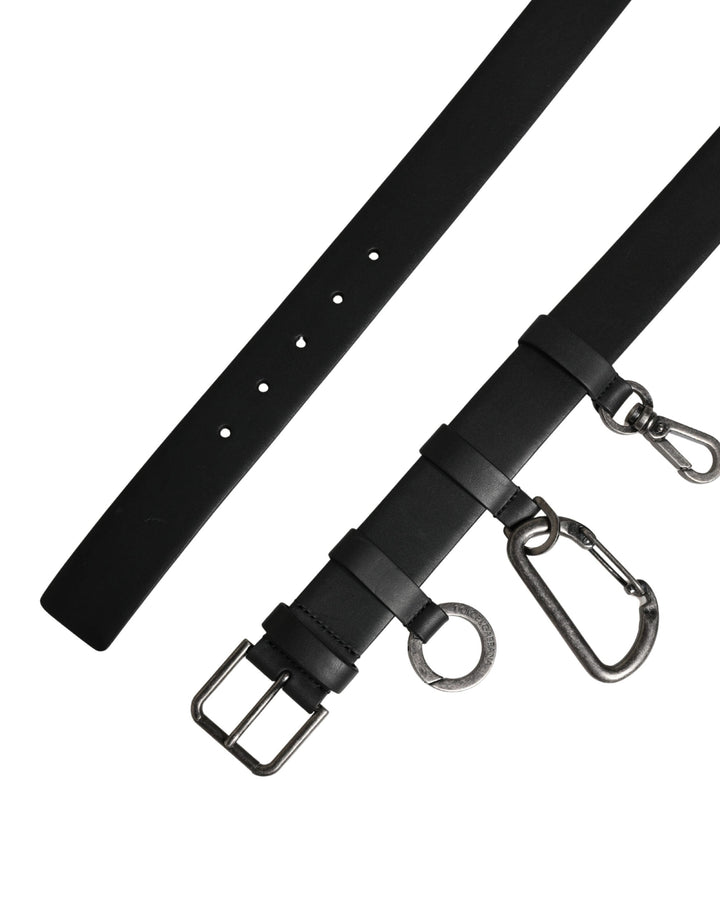 Dolce &amp; Gabbana Black Calf Leather Silver Metal Buckle Belt