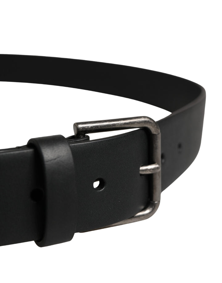 Dolce &amp; Gabbana Black Calf Leather Silver Metal Buckle Belt