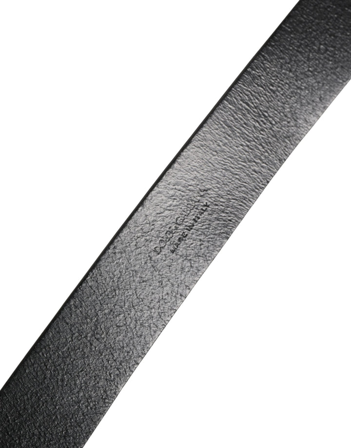 Dolce &amp; Gabbana Black Calf Leather Silver Metal Buckle Belt