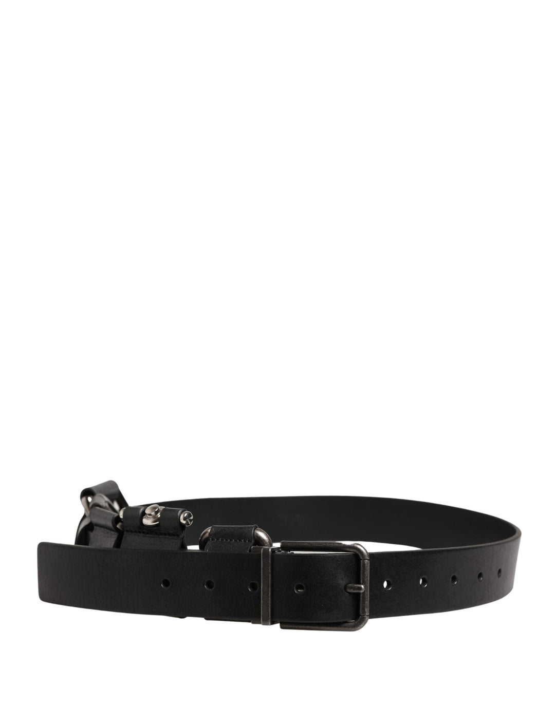 Dolce &amp; Gabbana Black Calf Leather Silver Metal Buckle Belt