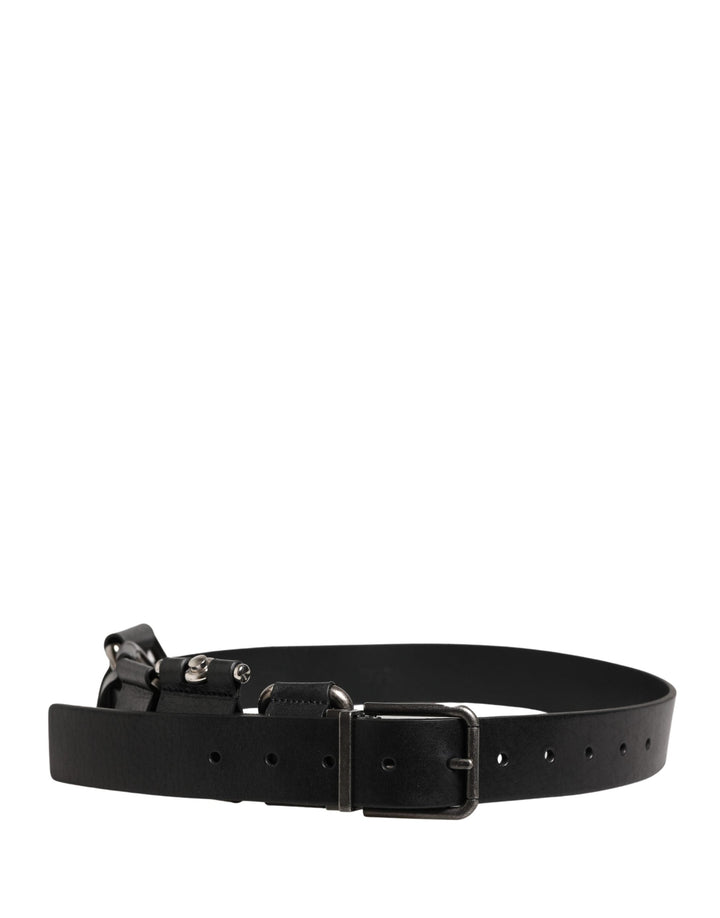 Dolce &amp; Gabbana Black Calf Leather Silver Metal Buckle Belt