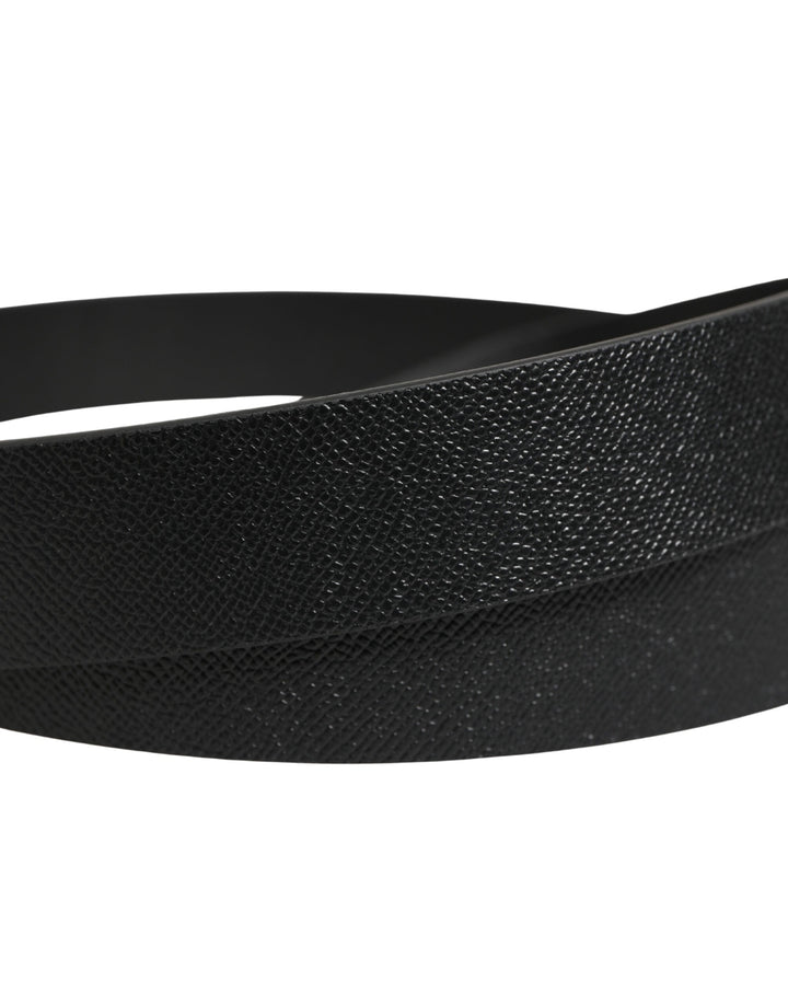 Dolce &amp; Gabbana Black Calf Leather Silver Metal Buckle Belt