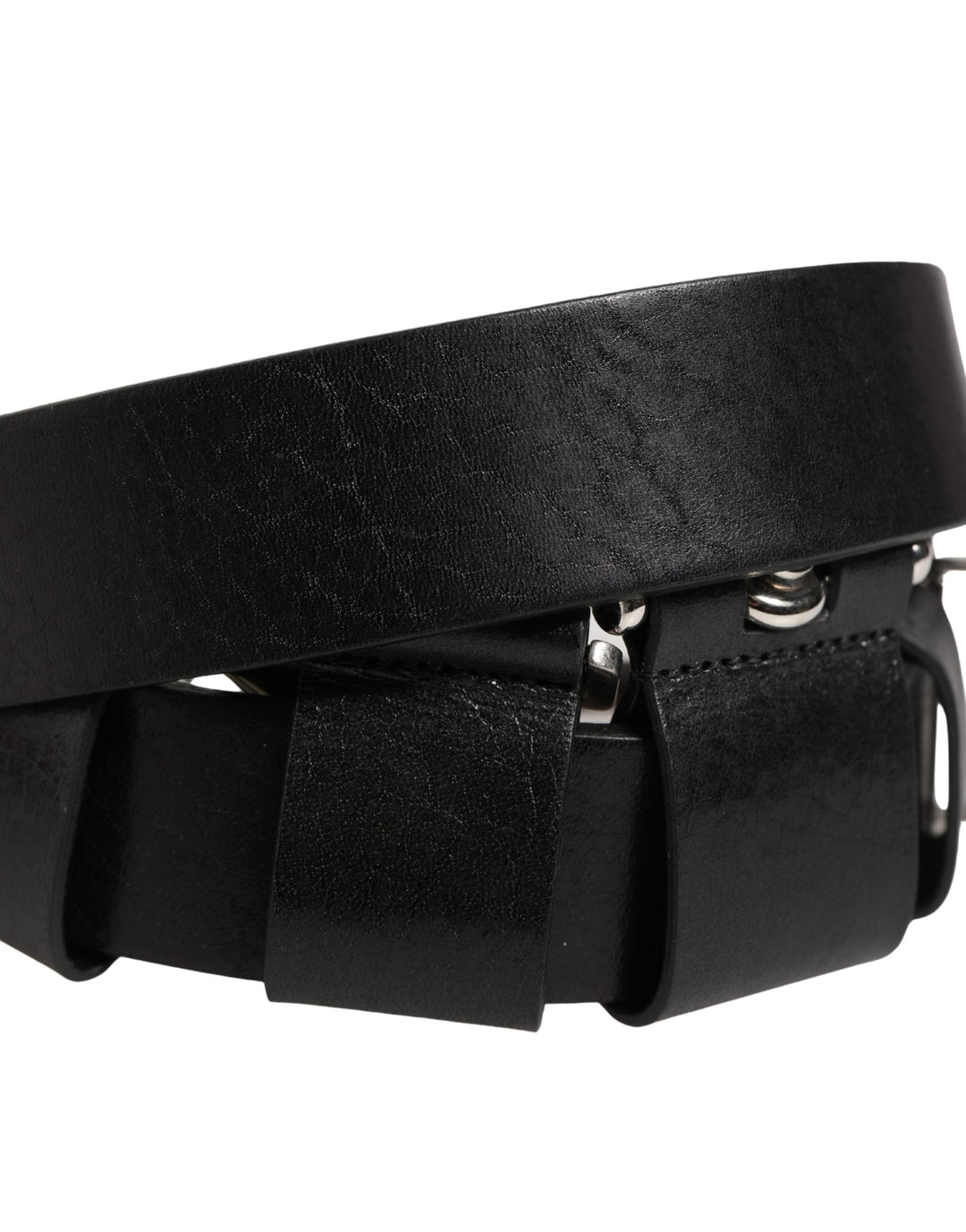 Dolce &amp; Gabbana Black Calf Leather Silver Metal Buckle Belt