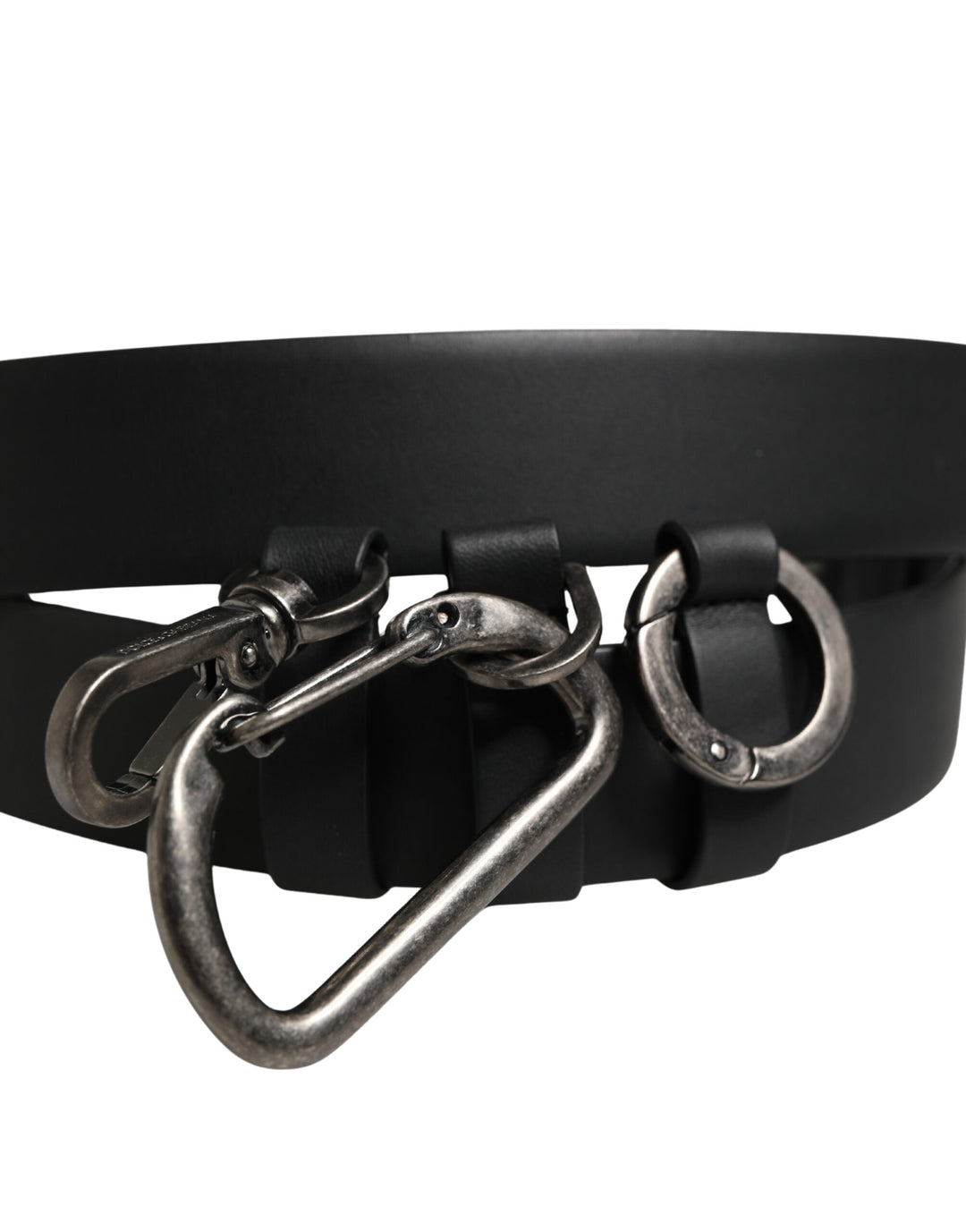 Dolce &amp; Gabbana Black Calf Leather Silver Metal Buckle Belt