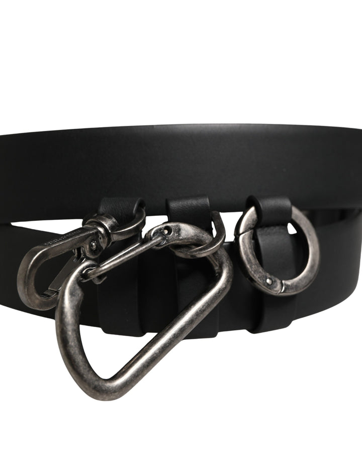 Dolce &amp; Gabbana Black Calf Leather Silver Metal Buckle Belt
