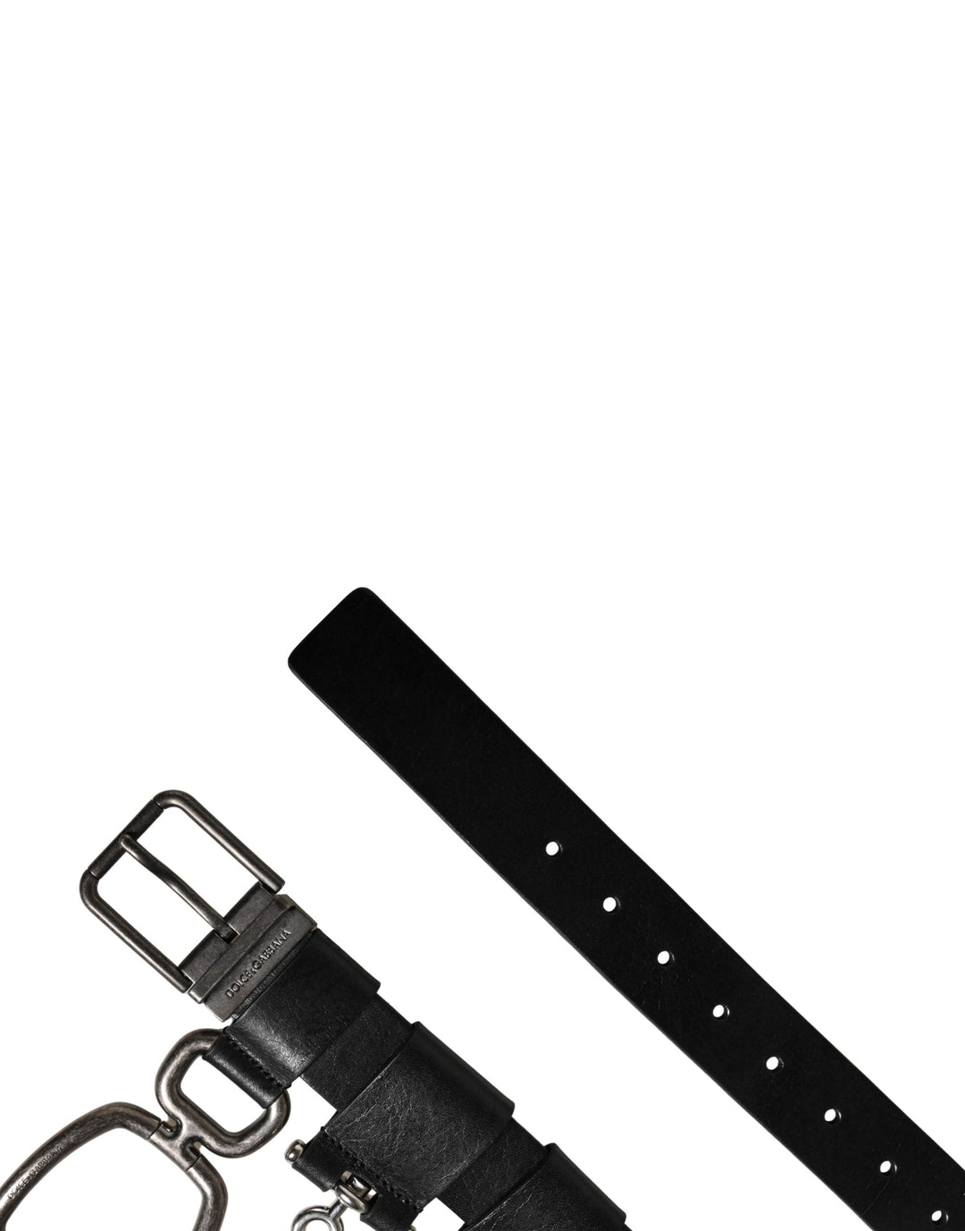 Dolce &amp; Gabbana Black Calf Leather Silver Metal Buckle Belt