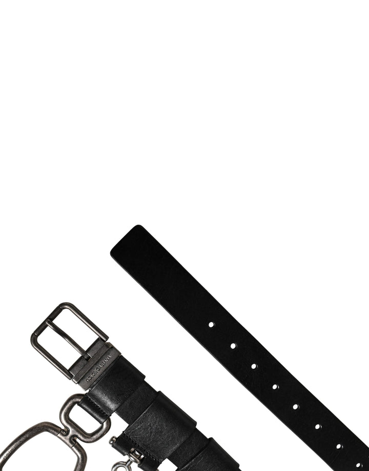 Dolce &amp; Gabbana Black Calf Leather Silver Metal Buckle Belt