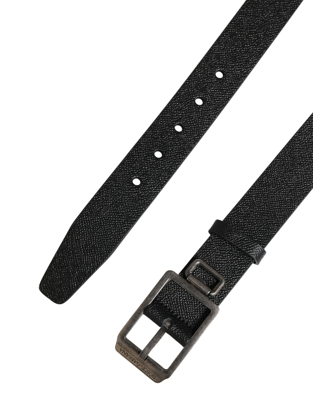 Dolce &amp; Gabbana Black Calf Leather Silver Metal Buckle Belt