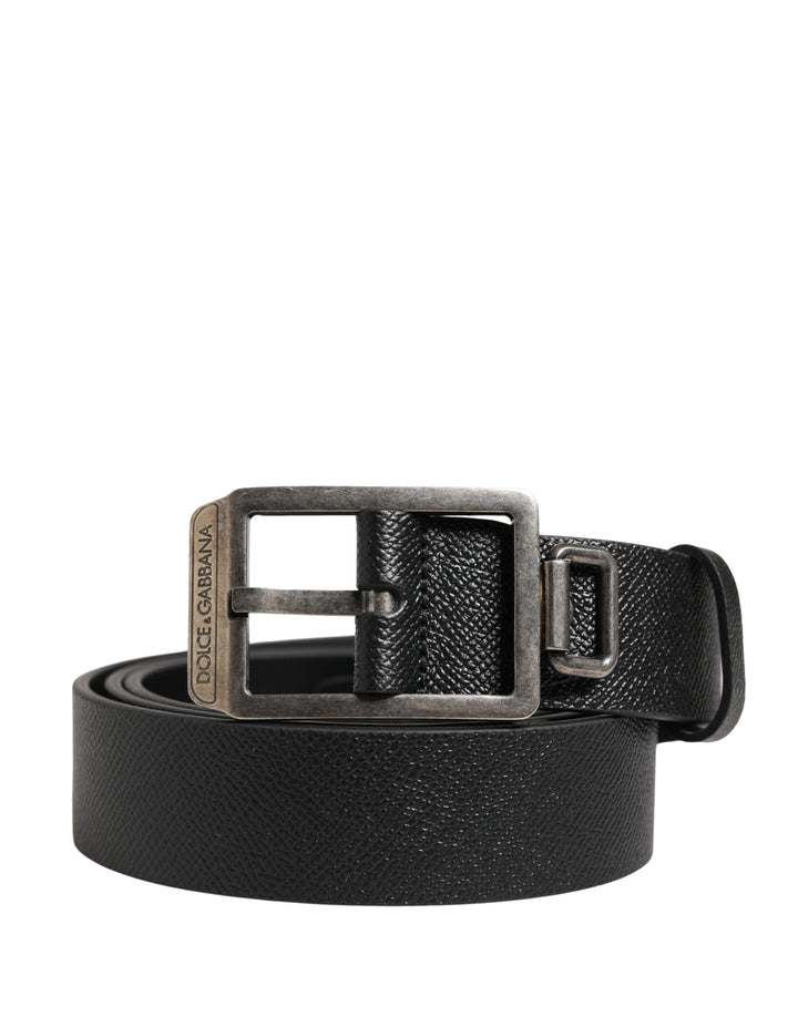 Dolce &amp; Gabbana Black Calf Leather Silver Metal Buckle Belt