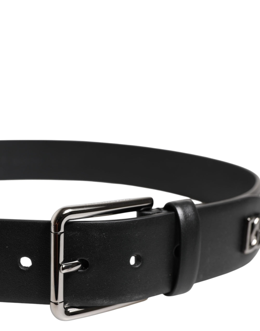 Dolce &amp; Gabbana Black Calf Leather Studded Silver Buckle Belt