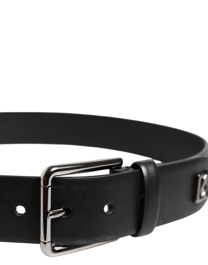 Dolce &amp; Gabbana Black Calf Leather Studded Silver Buckle Belt