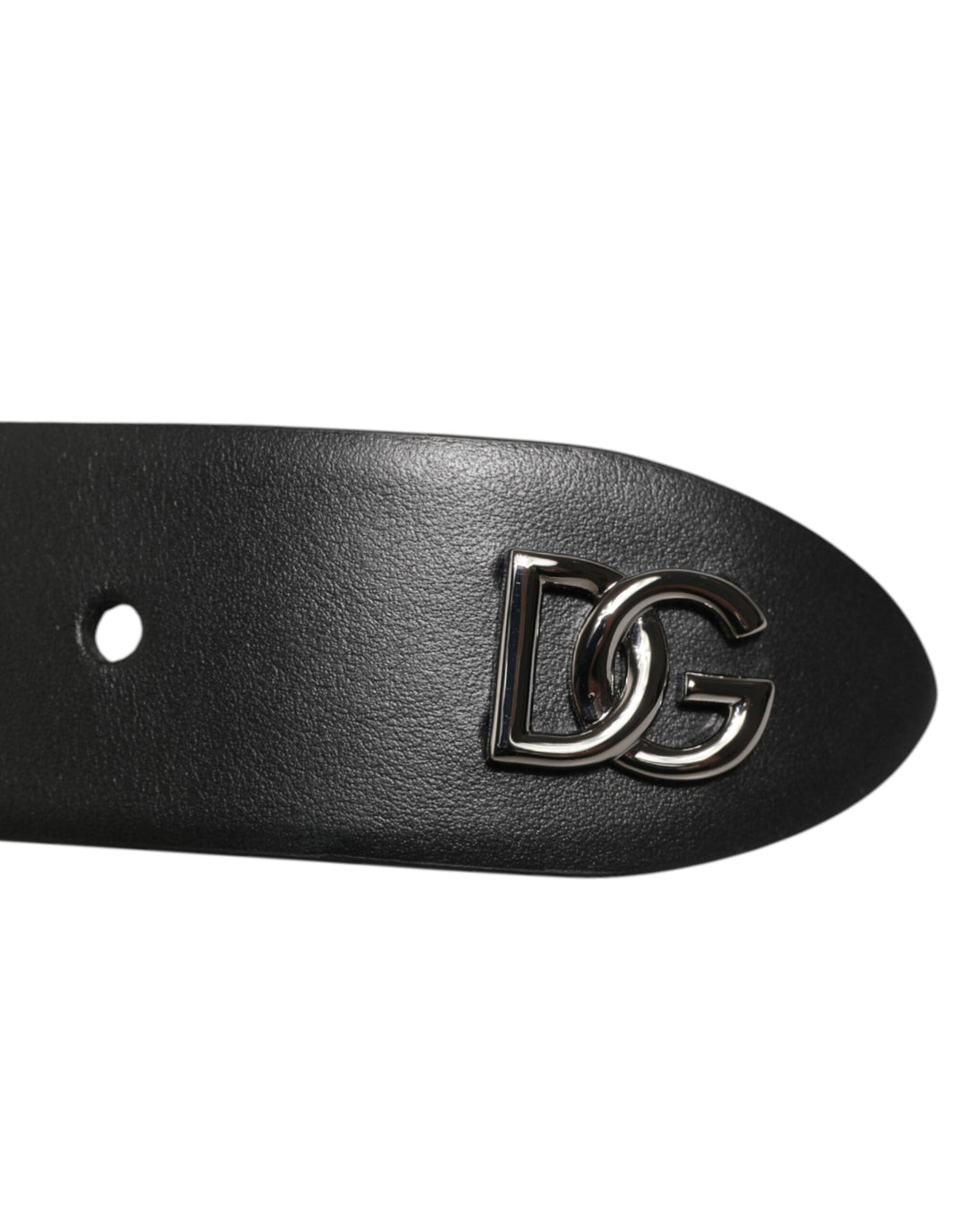 Dolce &amp; Gabbana Black Calf Leather Studded Silver Buckle Belt