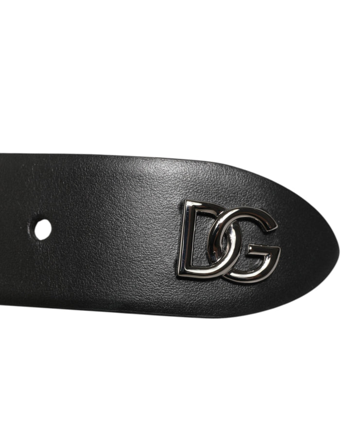 Dolce &amp; Gabbana Black Calf Leather Studded Silver Buckle Belt