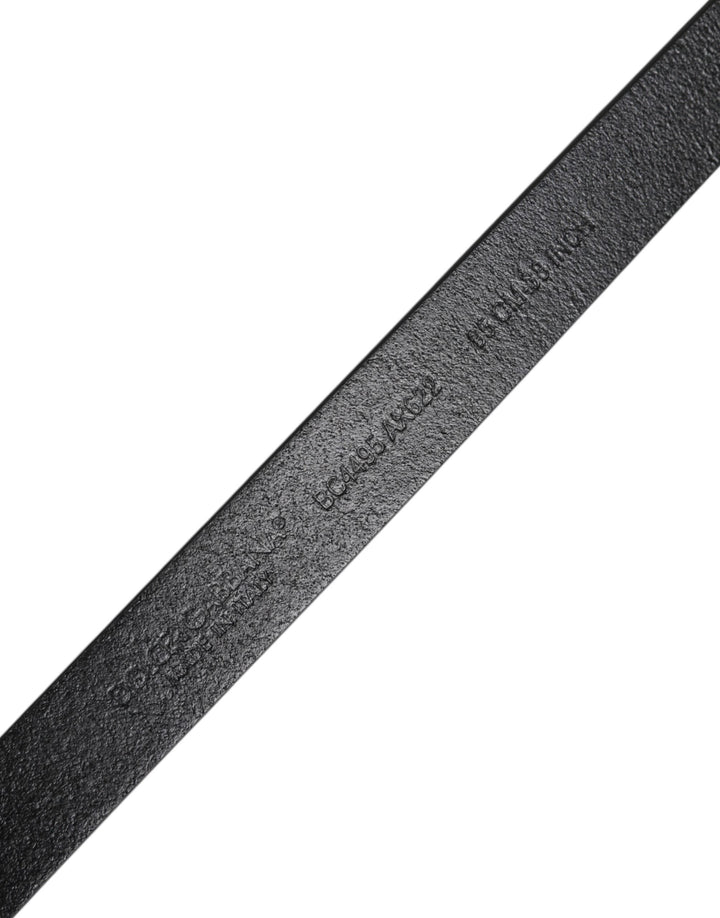 Dolce &amp; Gabbana Black Calfskin Classic Metal Logo Buckle Belt