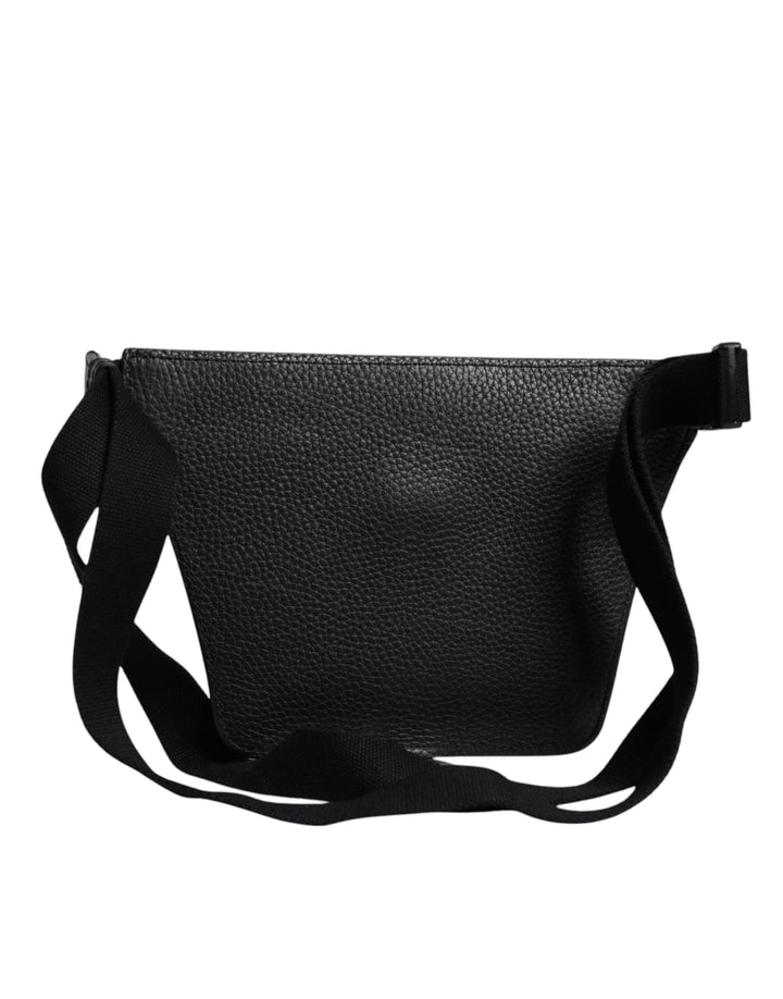 Men’s Dolce &amp; Gabbana Black Calfskin Logo Plaque Belt Waist Men Fanny Pack Bag