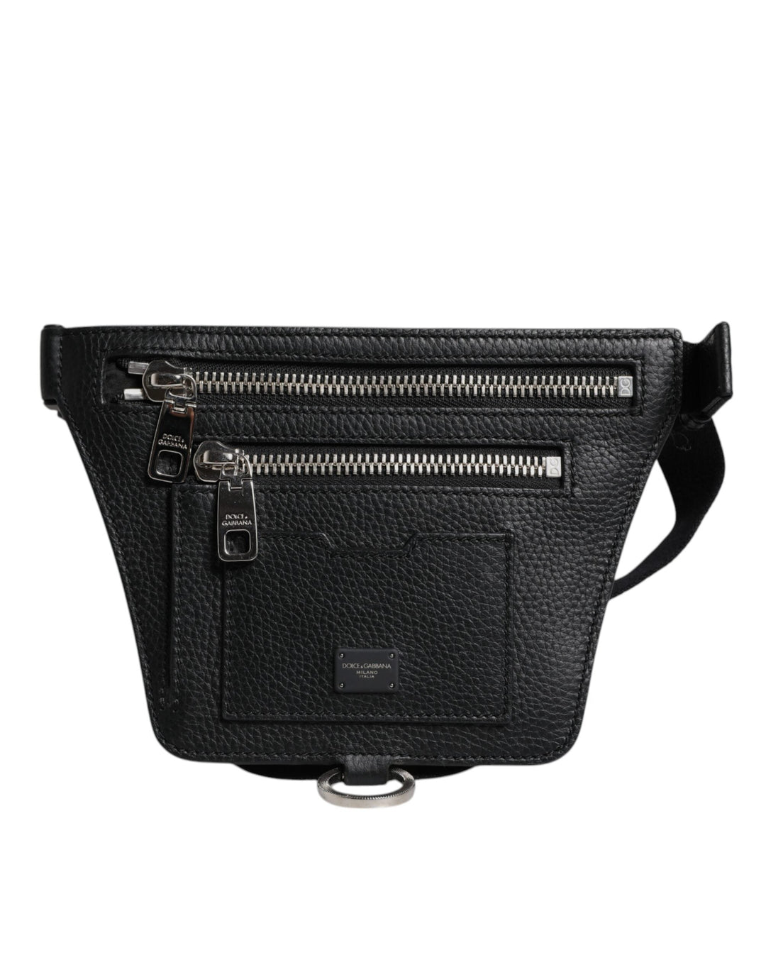 Men’s Dolce &amp; Gabbana Black Calfskin Logo Plaque Belt Waist Men Fanny Pack Bag