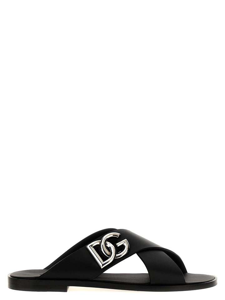 Men’s Dolce &amp; Gabbana Black Calfskin Slides