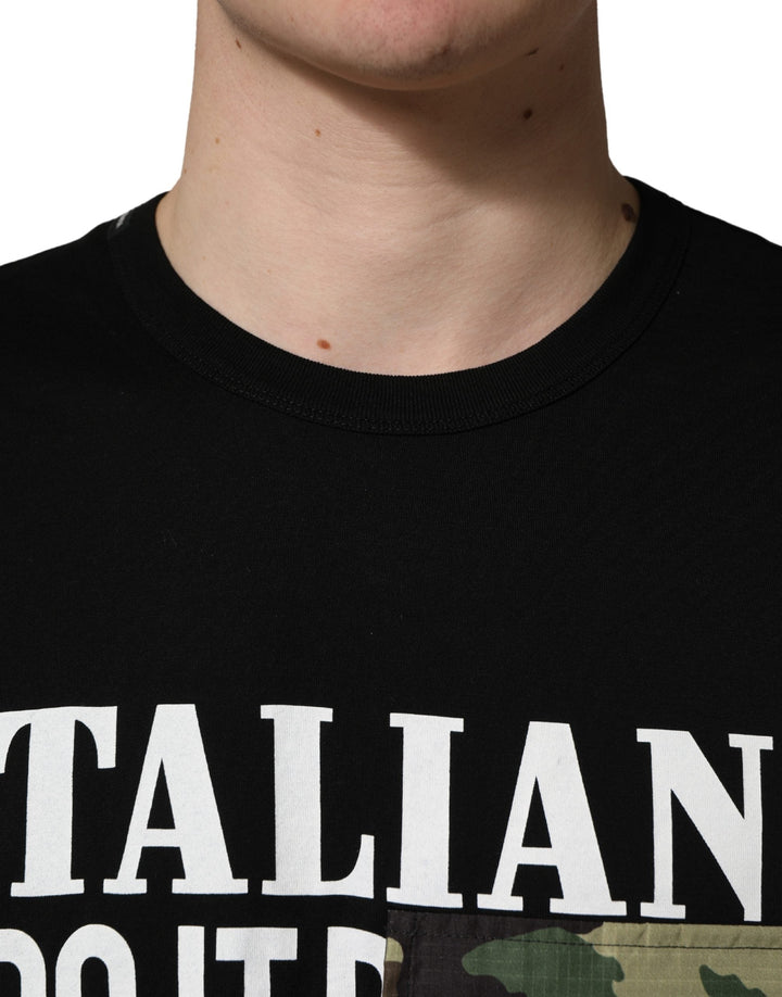 Dolce &amp; Gabbana Black Camouflage Graphic Cotton Crewneck T-shirt