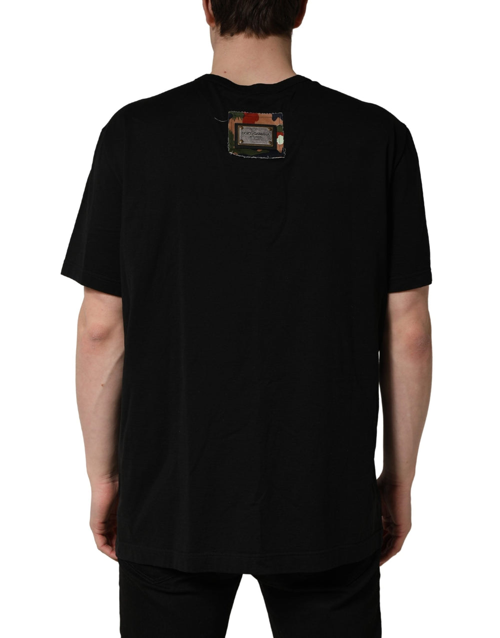 Dolce & Gabbana Black Camouflage Graphic Cotton Crewneck T-shirt