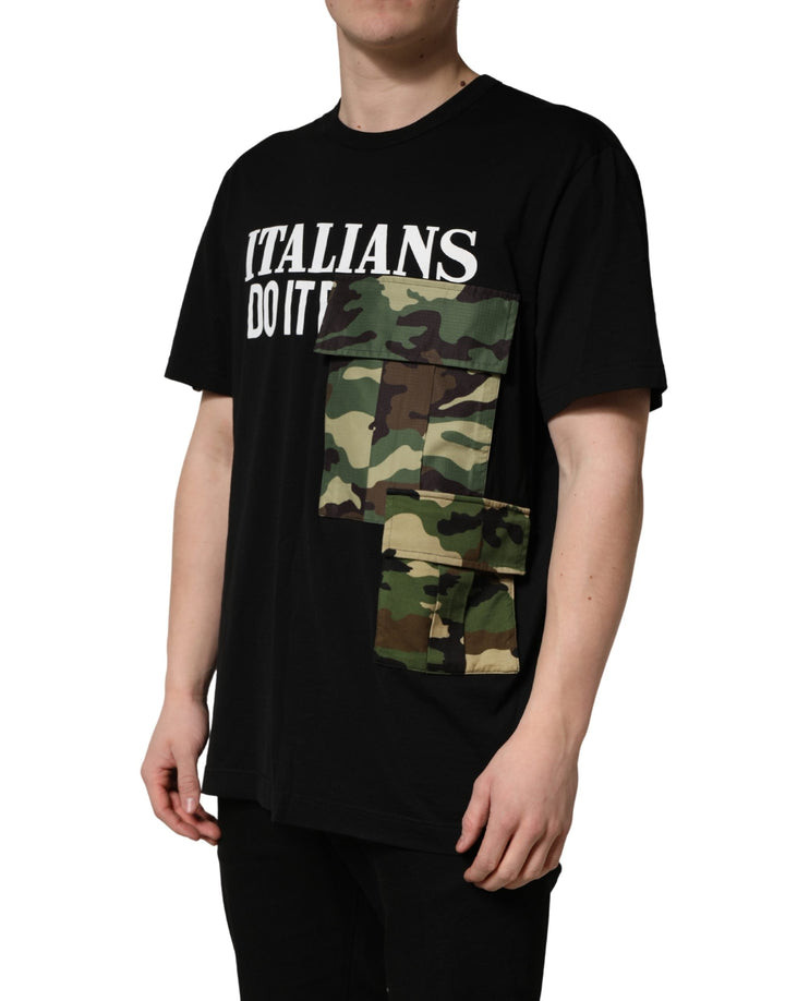 Dolce &amp; Gabbana Black Camouflage Graphic Cotton Crewneck T-shirt