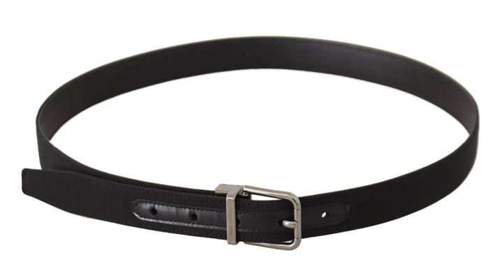 Dolce &amp; Gabbana Black Canvas Leather Silver Metal Buckle Belt